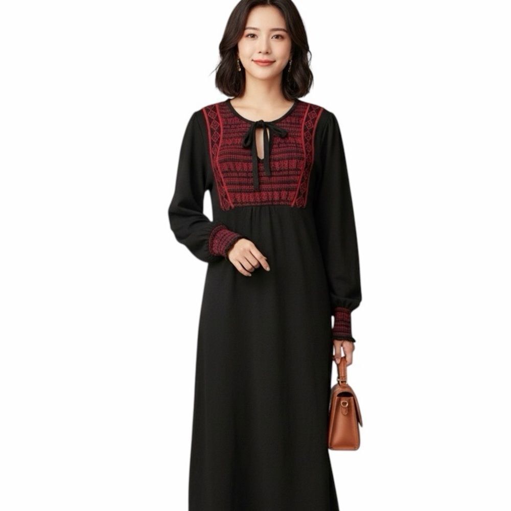 Zara Black Knit Embroidered Dress Size L